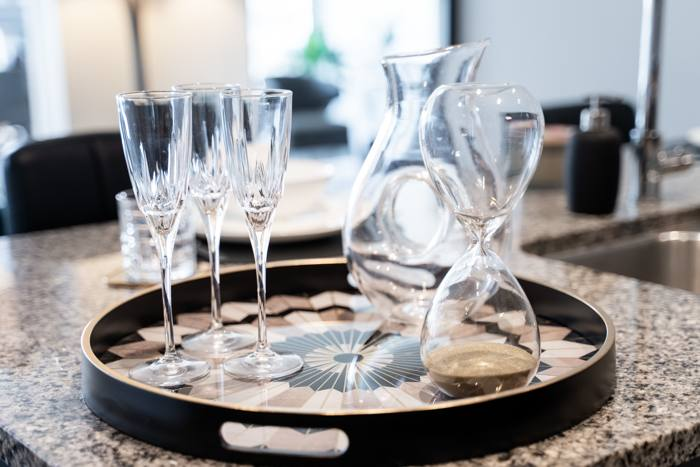 Champagne glasses on tray