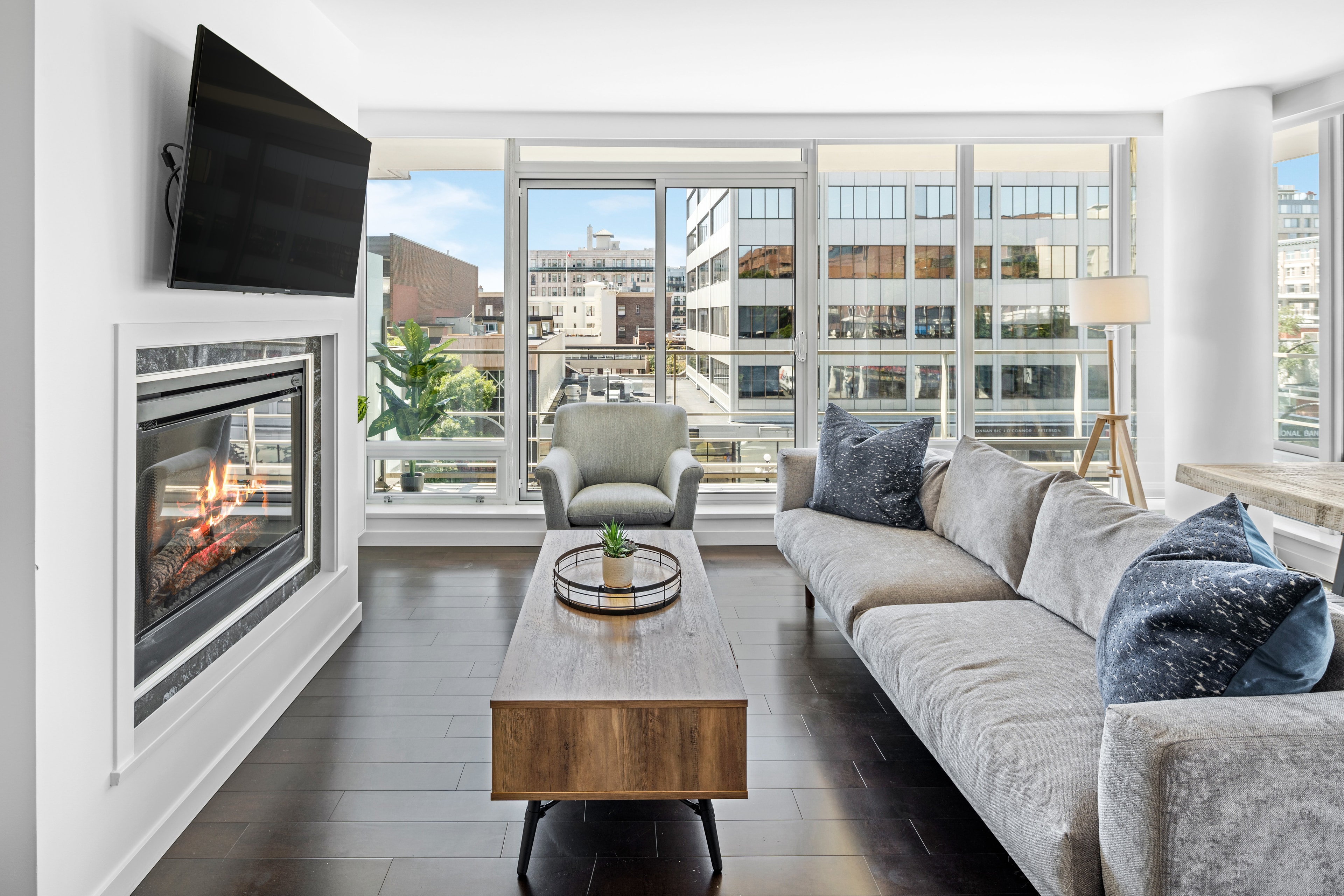 Luxury apartment living room with city views